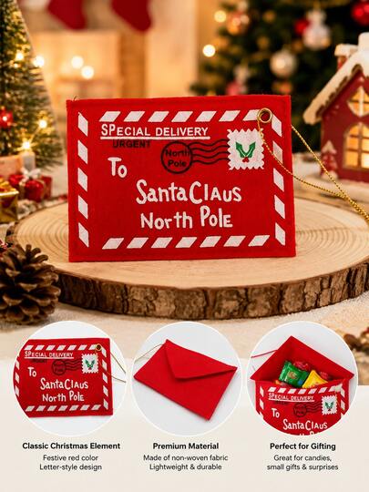 1 Set (50pcs) Christmas Santa Gift Bag Non-Woven Candy Bag, North Pole Letter Pouch, Holiday Party Gift-Giving