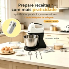 Batedeira elétrica multifuncional de 100 W, 110 V, para amassar e bater ingredientes, ideal para cozinha, confeitaria e para bater ovos | Inclui seladora e máquina para conservar alimentos - Branco - Visão 3