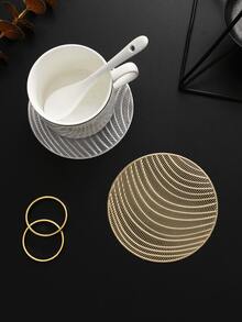 6-24pcs Champagne Gold Wavy Pattern Coasters, European Style Premium PVC Round Heat-Insulating Coasters For Home, Bar, Thanksgiving, New Year Decor - Multicolor - View 7