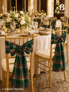 4pcs Christmas Scottish Plaid Chair Back Bowknot Ribbons, Red And Green Checkered Dining Chair Sashes, Wedding Banquet Holiday Party Bamboo Chair Decor - Multicolor - View 7