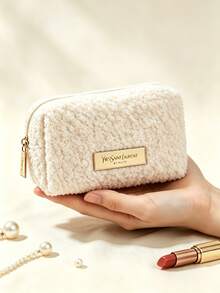 Yves Saint Laurent YSL Saint Laurent Cream Apricot Teddy Fleece Makeup Bag, Ins High-End Plush Handheld Touch-Up Pouch For Women - Plush Makeup Bag - View 5
