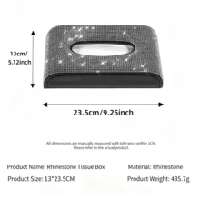 1pc Shiny Full Rhinestone Car Tissue Box, PU Leather Base Car Armrest Tissue Holder, Multi-Color Shiny Car Interior Decoration Gift, Suitable For Female Car Owners - Multicolor - View 6