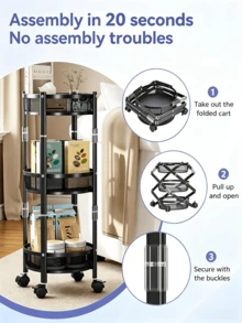 1pc 3-Tier Foldable Mobile Storage Rack - Large Capacity Storage Cart, Rotatable Folding Storage Design, Hollow Mesh Basket, Space-Saving, Stable Structure, Floor-Standing Storage Rack, Suitable For Kitchen, Living Room And Bathroom - Multiple Specifications - View 10