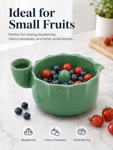 1/2pcs The Berry Swirl Ceramic Fruit Washing Bowl, Vortex Water Flow Side Inlet Design, Multi-Functional Strawberry, Blueberry And Small Fruit Colander, Quick Drainage Kitchen Strainer, Durable Ceramic Berry Washing Bowl, Suitable For Daily Home Food Preparation - Celadon Drain Bowl - View 3