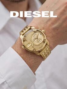 Diesel DZ7287 Men's Large Dial Watch Gold Steel Band Dual Time Zone Three-Eye Chronograph Fashion Wristwatch - Gold - View 5