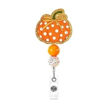 1pc Colorful Pumpkin Beaded Acrylic Retractable Rotating Medical Badge Reel ID Holder, Halloween Costumes For Women, Halloween - Multicolor - View 8