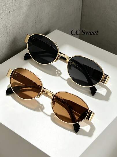 2 Pairs Vintage Oval Metal Frame Eyeglasses, Unisex Fashion Decorative Glasses For Street Photography, Commuting, Daily Wear, Office Siren