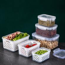 2pcs/3pcs/4pcs Refrigerator Food Storage Boxes With Lids And Removable Colander, Stackable Fruit And Vegetable Storage Containers, Transparent Fridge Organizer, Gray/Blue, Multiple Sizes S/M/L/XL - View 2
