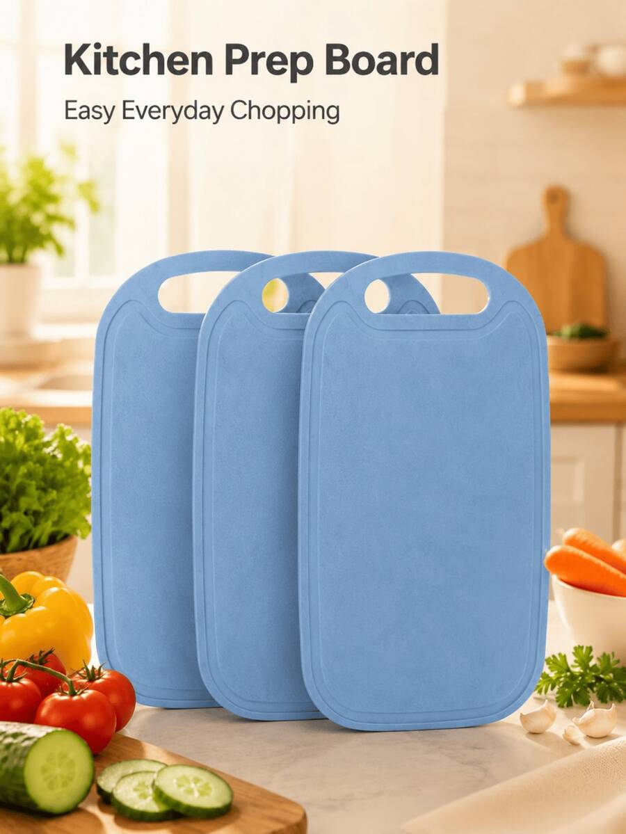 1/2pcs Blue Plastic Kitchen Cutting Board, Built-In Handle, Lightweight And Portable, Convenient For Daily Use, Hangable, Suitable For Preparing Fruits, Vegetables And Fast Food, Kitchen Decor - Mint Blue - View 1
