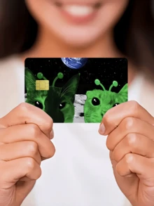 1pc Funny Alien Cat Credit Card Sticker, Cute Pet Couples Essential Party Birthday Gift, PVC Material Anti-Fingerprint Durable Scratch-Resistant, Suitable For Men, Women, Couples, Fits Small Chip Cards, Bank Cards, Credit Cards, Transportation Cards, Student ID Cards, Room Keys For Privacy Protection - Type a - View 17