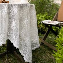 White Floral Embroidered Lace Tablecloth, Semi-Transparent Sheer Tablecloth, Vintage Bohemian Style For Wedding, Bridal Shower, Garden Party, Dining Table Decor - 1PC - View 12