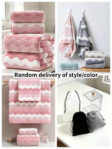 High Absorbency Fluffy Face Towel Bath Towel Set, Suitable For Microfiber Towels. Christmas, Halloween, Holiday Essentials, Beach Towel, Bathroom Accessories, Bathroom, Room Decor, School, Autumn Home Decor - Pink - View 8