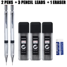 Mechanical Pencil Set, 2 Packs 0.5mm & 0.7mm Metal Mechanical Pencils , Refillable Drafting Pencils For Students, School, Office, Writing & Drawing - Multiple Styles - View 3