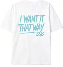 Unisex Summer Loose Short Sleeve T‑Shirt, "I WANT IT THAT WAY" Letter Print Tee, Retro Pop Music Casual Basic Streetwear Top - White - View 2