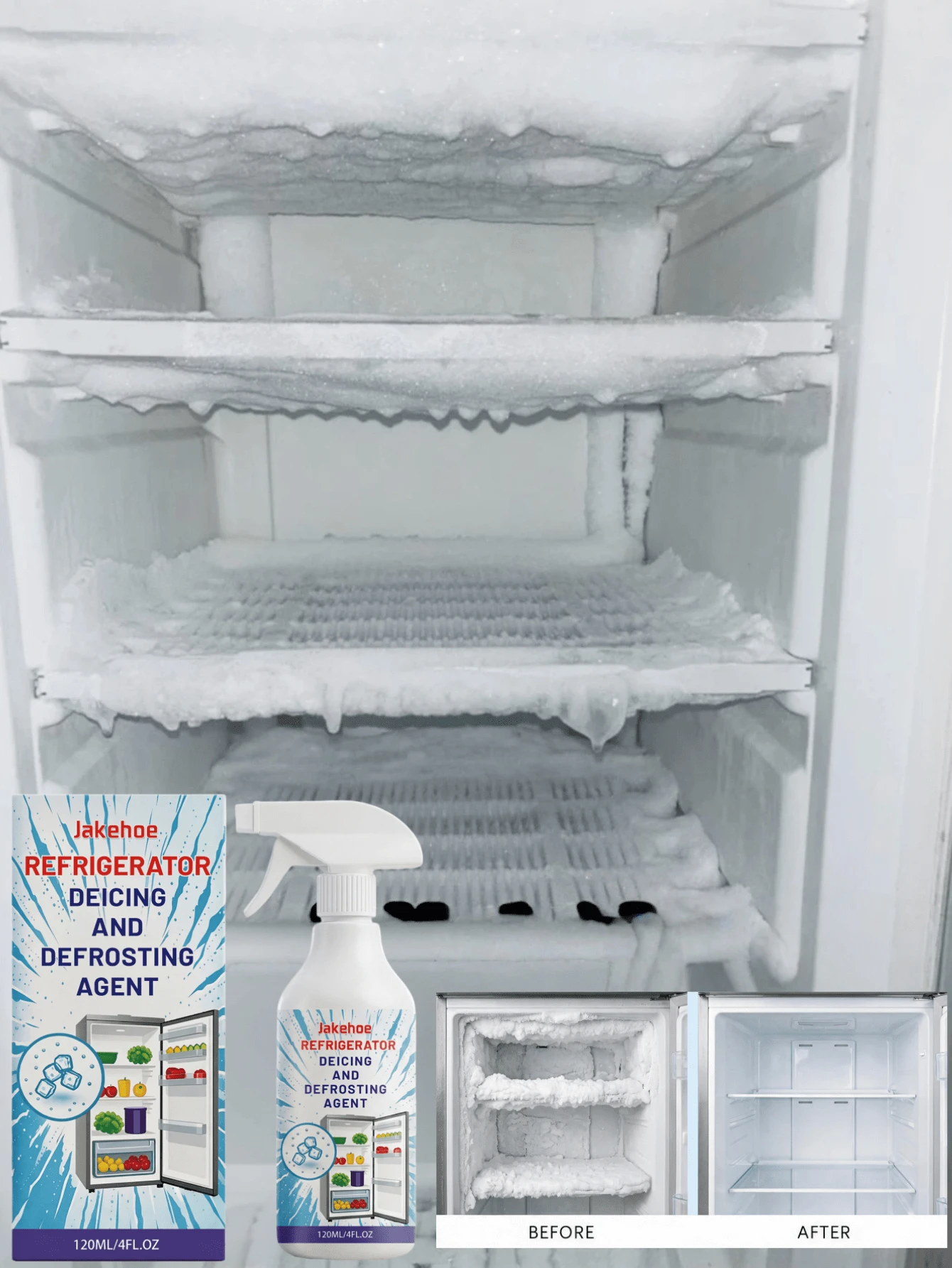 jakehoe Refrigerator Defrost Spray, Suitable For Cleaning Freezer, Defrosting, Preventing Ice Buildup, Melting Snow And Refrigerator Defrosting, Household Essential, New And Old Models Randomly Shipped - Multicolor - View 1
