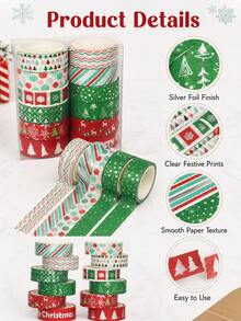 12 Rolls/Box Vintage Christmas Silver Foil Washi Tape, 1.5cm*5m Size Festive Tape Set, Perfect For Holiday Gift Wrapping, Card, Journal, And Scrapbook Decorations - Sets - View 10
