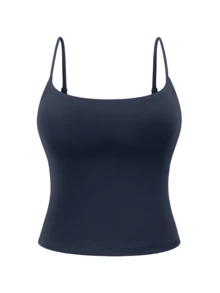 TimeOff Women's 1pc Solid Color Spaghetti Strap Backless Padded Short Tank Top For Outdoor Running And Fitness - Navy Blue - View 4