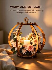 5/2/1pc Wooden Lantern Decorative Empty Frame, Candle Holder Aromatherapy Tray, Restaurant Living Room Tabletop Atmosphere Decor Ornament, Holiday Photo Backdrop Prop (Candles And Flowers Not Included), Housewarming Gift Holiday Party Gift - Multi-color - View 7