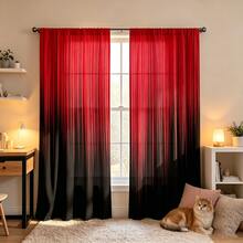 2pcs Vertical Stripe Curtains, Red-Black Gradient, 2D Flat Print, Modern Luxury Style, Semi-Transparent Fabric, Rod Pocket Design, Suitable For Bedroom, Living Room And Study Window Decoration - Multicolor - View 3