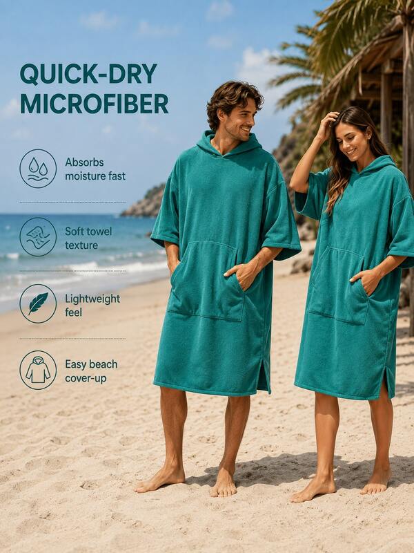 Oversized Hooded Microfiber Beach Towel Poncho, Quick‑Dry Soft Lightweight Short‑Sleeve Changing Robe With Big Pocket, Loose Split Hem Design, Adult Unisex Beach Cover‑Up Robe For Surfing Swimming Pool Vacation Beach Outdoor Holiday Use