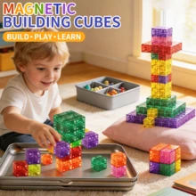 27pcs Transparent Colorful Magnetic Cubes, Children's Stacking Toy, Sensory Educational Toy, Free Building Toy, Magnetic Toy, With Portable Iron Box, Magnetic Puzzle Early Education Toy, Christmas Halloween Gift - Multicolor - View 4