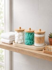 Cotton Swab Holder Set – Bathroom Organizer, Round Cotton Swab Holder With Tray, Apothecary Jar Container Set With Lids - Multicolor - View 7