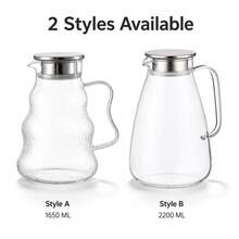 A/B Style Glass Water Jug, 1650ml Or 2200ml Beverage Pitcher With Handle For Kitchen, Dining Room And Home Use - Clear - View 5