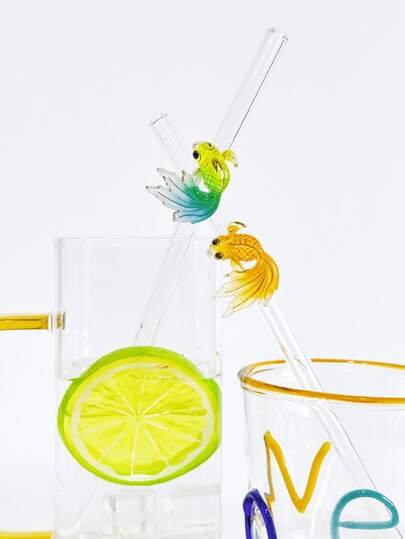 1pc Colorful Fish Series Glass Straw, Transparent Ice Smoothie Milk Tea Juice Straw Milk Cocktail Cold Drink Ice Drink Party Colorful Decorative Bent Glass Straw Reusable. Suitable For Smoothies, Milk, Tea, Juice, Cocktails, Cold Drinks, Gifts For Girlfriend, Dessert Shops, Soft Drinks, Snack Bars, Offices, Bars, Restaurants
