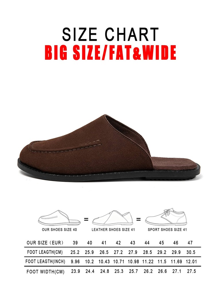 Men's Wide Fit Suede Mule Loafers, Half-Slip-On Closed-Toe Retro Style, Soft Faux Suede Texture, Subtle Premium Look - Brown - View 13