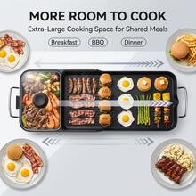 2-In-1 Electric Grill With Hot Pot, Extra Large Indoor BBQ Grill Griddle Combo, 5-Level Adjustable Temperature Multi-Function Tabletop Grill, Nonstick Cooking Station With Kitchen Utensil Gift Set - US B Type Plug(110-127V) - View 3