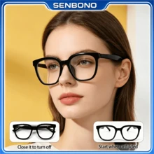 SENBONO New AI Translation Smart Audio Glasses, Hall Sensor One-Click Activation, Wireless Calls, Music Playback, Hands-Free Phone Calls, Camera Control, Voice Activation, Fashion Smart Glasses, Unisex, Gift For Friends, Birthday Gift - View 1