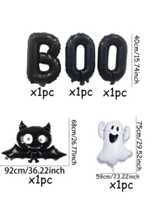 5pcs/Set Halloween Fun Decorative Balloon Set, Including "BOO" Letter, Ghost And Bat Patterns. These Halloween Decorative Balloons Are Perfect For Creating Holiday Atmosphere, Theme Party Decoration And Home Decor. - Multicolor - View 12