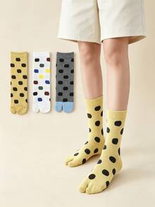 1/3 Pairs Fun Personalized Color-Block Large Polka Dot Breathable Split Toe Socks - Multicolor - View 1