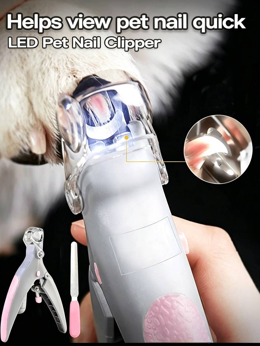 1/2件組貓狗寵物指甲剪，附LED燈與放大鏡，可用於寵物指甲觀察與修剪，含鈕扣電池，精準修剪，防剪到血線，附貓狗指甲锉，指甲剪美容套組，指甲護理工具，爪子美容工具，適合小型與中型貓、狗及小動物指甲修剪與護理