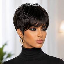 Wig Pendek Rambut Manusia Model Pixie Tanpa Lace Front 1B, 4#, 99J Rambut Manusia Brasil Kepadatan 150% Wig Pixie Rambut Manusia Wig Pendek Berlapis dengan Poni untuk Penggunaan Sehari-hari - MultiWarna - View 5