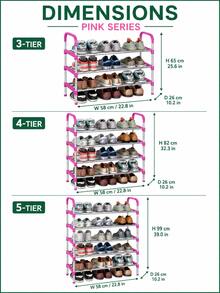 1pc Multi-Layer Steel Tube Shoe Rack, 3-4-5 Layers Adjustable Reinforced Sturdy Shoe Storage Organizer, With Handle, Space-Saving Portable, Suitable For Entryway, Bedroom, Dorm, Small Apartment, Mudroom, Closet, Garage, Home, Easy To Assemble - Pink - View 5
