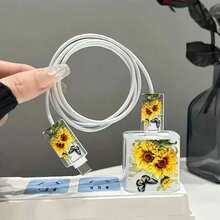 3pcs Painted Daisy/Expression Pattern Charger Cable Protector, 18/20W Transparent Anti-Break Charging Cable Protector, Compatible With Apple 15 Compatible With Iphone 14 Pro Max 13/12 - Multicolor - View 3