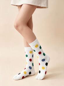 1/3 Pairs Fun Personalized Color-Block Large Polka Dot Breathable Split Toe Socks - Multicolor - View 10