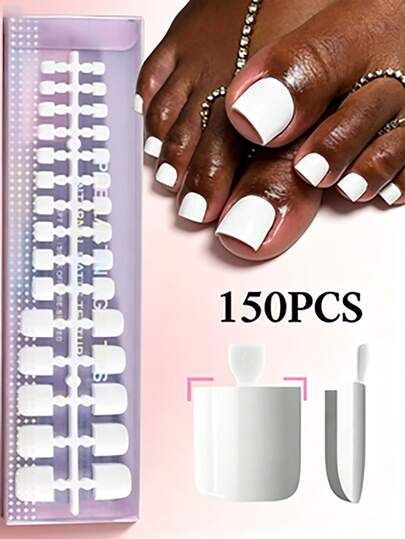 150pcs Brown/Pink Press-On Gel Fingernails/Toenails, 15 Size Options, Short French Matte False Nails, Suitable For Women And Girls Toenail Decoration