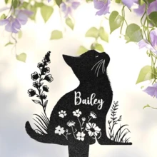 1pc Customized Cat Memorial Gift, Personalized Cat Memorial Keepsake, Metal Grave Marker, Cat Garden Decor, Condolence Gift, Pet Memorial Stake, Yard Decoration - Black - View 27