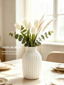 1pc Modern Vertical Textured Vase Minimalist Tabletop Flower Vase Decor - Multicolor - View 7