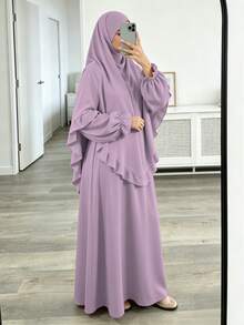 2pcs Set Khimar + Abaya, Loose & Comfortable, Convenient & Quick, Muslim Clothing, Suitable For Women's Daily Wear & Prayer, All Seasons - Multicolor - View 5