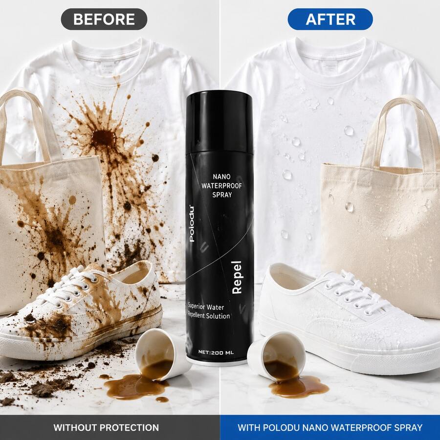 Polodu Nano Waterproof Spray 300ml - Impermeabilizante para Zapatos y Ropa, Repelente al Agua y Antimanchas, Protector de Calzado, Tela, Cuero y Gamuza, Larga Duración, Fácil de Aplicar, Ideal para Lluvia y Uso Diario - A - Ver 1