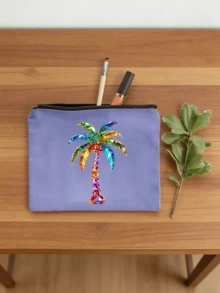 Colorful Rhinestone Palm Tree Print Cosmetic Bag, Zipper Portable Makeup Pouch, Multifunctional Travel Toiletry Organizer Coin Purse, Beach Vacation Accessory Gift For Women - Multicolor - View 14