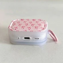 Full Print Pink Bow Bluetooth Earphone Protective Case Compatible With Iphone Earphone Shell Compatible With Airpods 1/2/5 Generation Earphone Protective Cover, With Buckle, Compatible With AirPods 1/2/3/4/5/Pro/Pro2/Pro3, Sweet Girl Best Friend Gift Small Present - Pink Ribbon + Pink Buckle - View 7