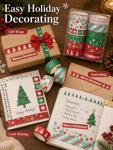 12 Rolls/Box Vintage Christmas Silver Foil Washi Tape, 1.5cm*5m Size Festive Tape Set, Perfect For Holiday Gift Wrapping, Card, Journal, And Scrapbook Decorations - Sets - View 8