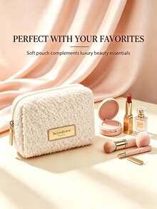 Yves Saint Laurent YSL Saint Laurent Cream Apricot Teddy Fleece Makeup Bag, Ins High-End Plush Handheld Touch-Up Pouch For Women - Plush Makeup Bag - View 9