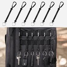 Multifunctional Elastic Retractable Key Lanyard With Quick-Release Carabiner + Metal Key Ring, Outdoor Fishing Camping Daily Commute Anti-Loss Key Tool Chain - Black - View 9