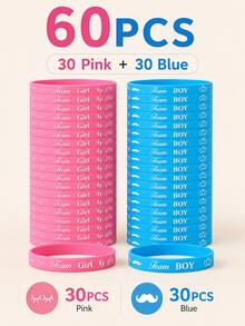 60pcs Gender Reveal Silicone Bracelets, Blue And Pink Boy Girl Team Wristbands, Gender Reveal Party Decoration - View 17