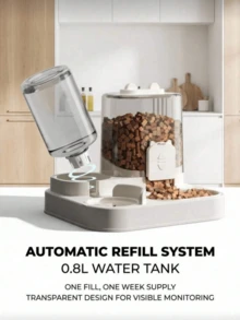 All-In-One Automatic Cat Feeder And Water Dispenser Set; Transparent Tank Design; Easy To Clean And Refill; Automatic Pet Feeder; Battery-Free; Large Capacity Design; Peace Of Mind For Travel; Stylish Pet Supplies; Suitable For Cats And All Dog Breeds - Large Capacity - View 5